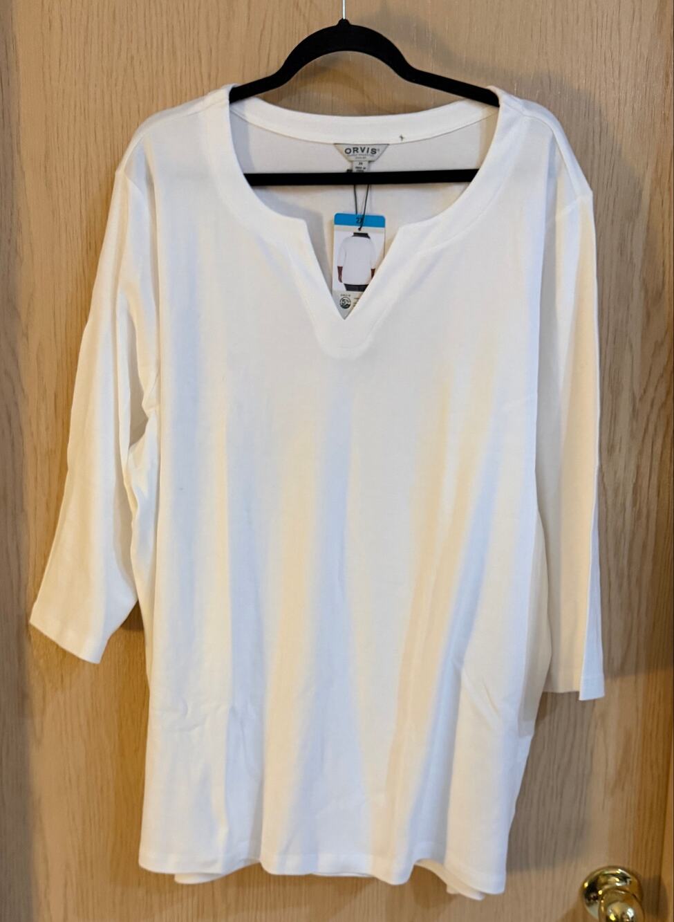 Orvis Women’s 2X White Pima Cotton Split Neck Tunic Top NWT